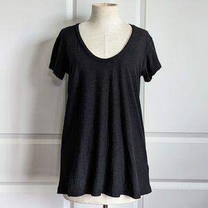 James Perse Tee Short Sleeve Deep Scoop Neck Slub Knit Black L (3) NWT